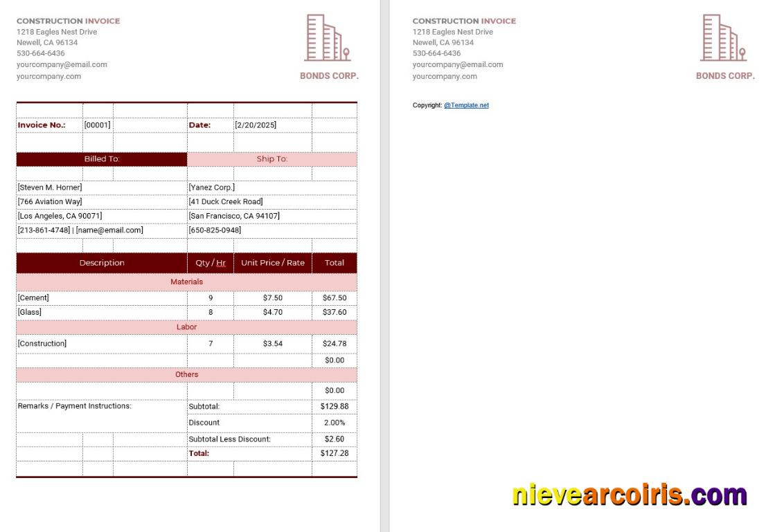 Simple Construction Invoice